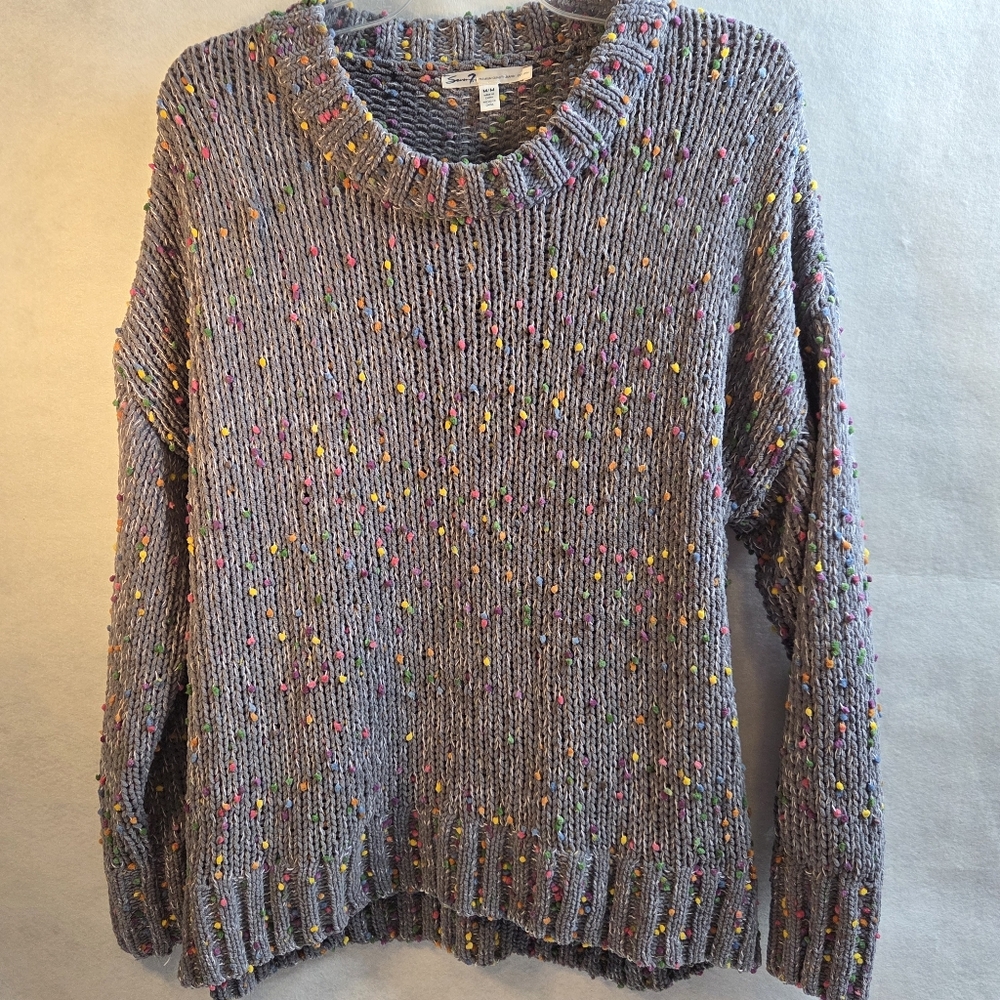 Seven7 Women's Crew Neck Sweater Gray Confetti Colorful Speckles & Texture Fall